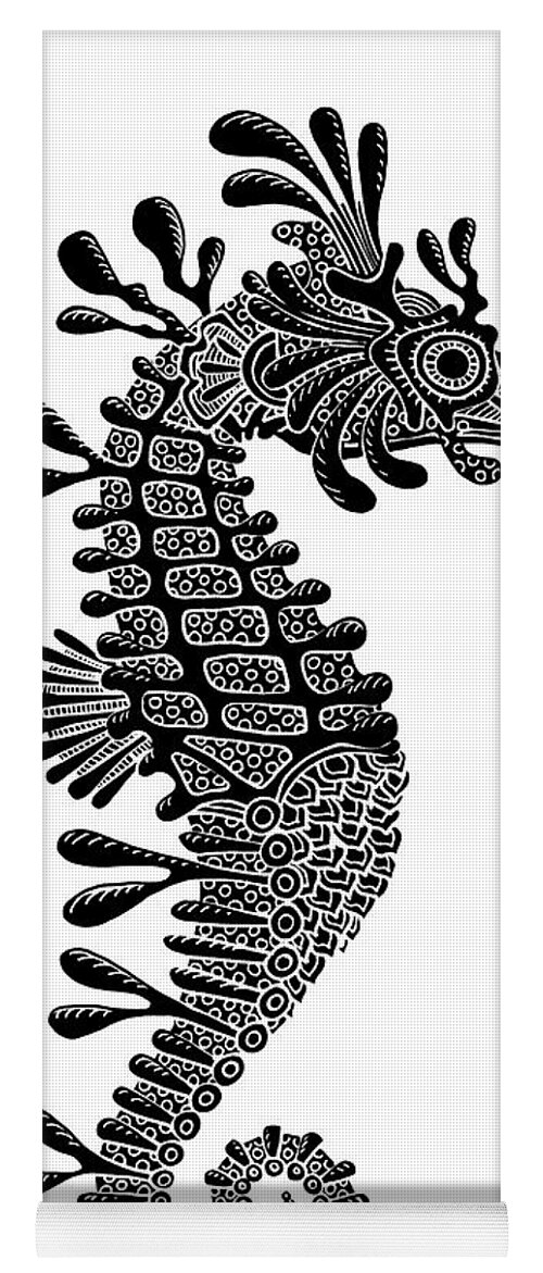 Seahorse Yoga Mat featuring the drawing Seahorse Ink 3 by Amy E Fraser