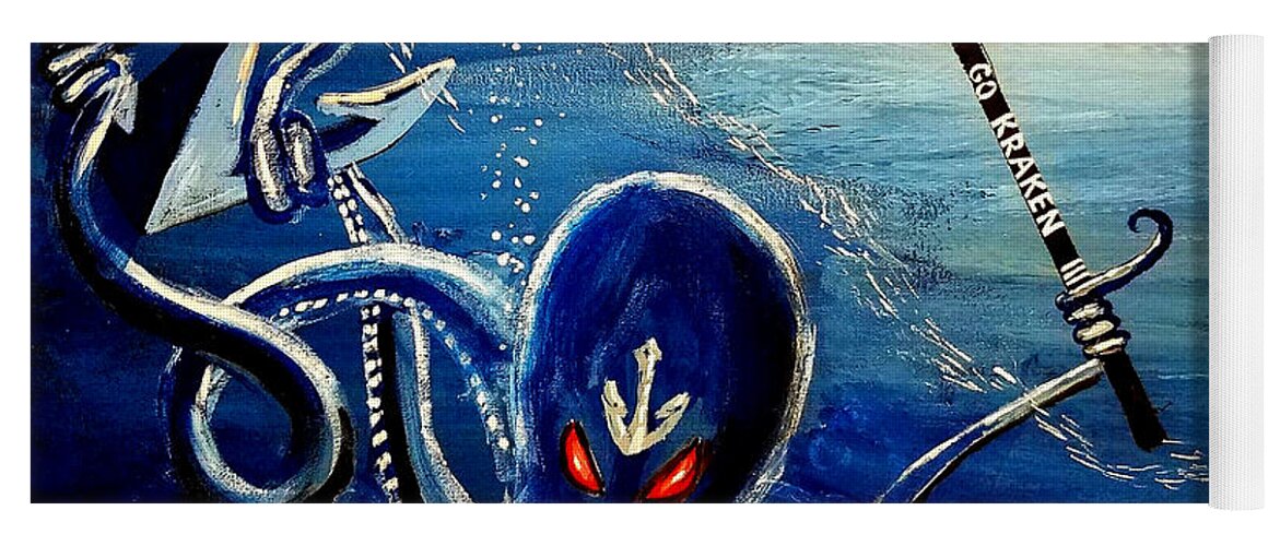 Seattle Yoga Mat featuring the painting Seattle Kraken Underwater Dominance Hockey Art by Teo Alfonso