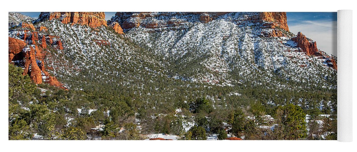 Red Rock Cliffs Sedona Arizona Fstop101 Landscape Sandstone Snow Winter Yoga Mat featuring the photograph Sedona Red Rock Cliffs in Snow by Geno
