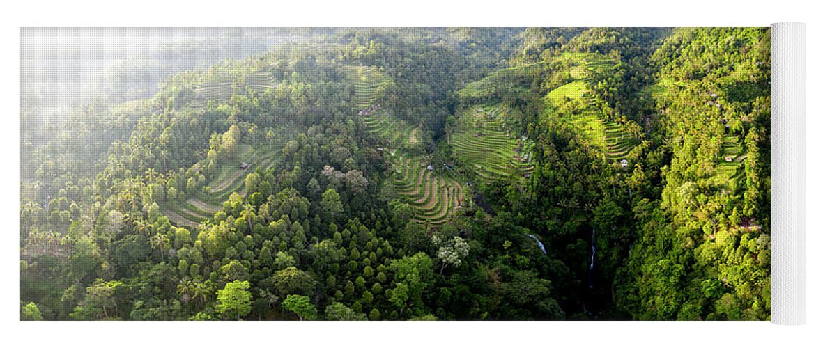 Panorama Yoga Mat featuring the photograph Sekumpul Rice terraces Bali Indonesia by Sonny Ryse