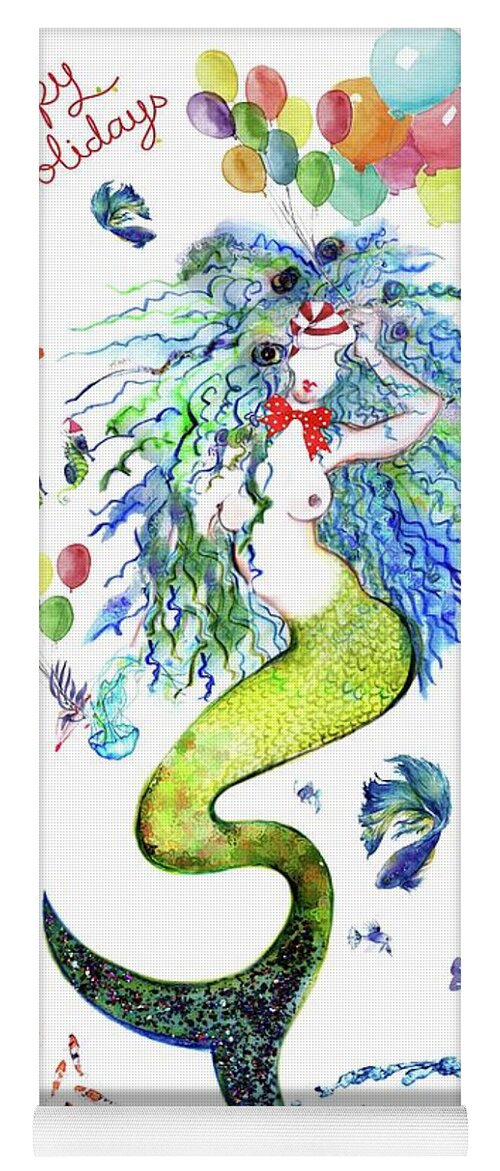 Holiday Cards Yoga Mat featuring the mixed media Sereia Rising From the Deep by Carolyn Weltman