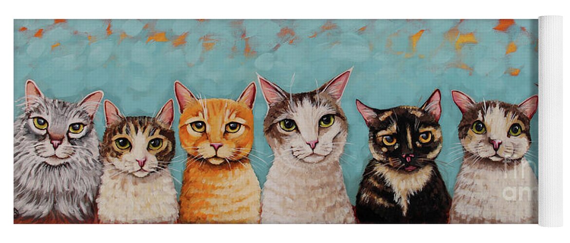 Cat Portrait Yoga Mat featuring the painting Seven Cats by Lucia Stewart