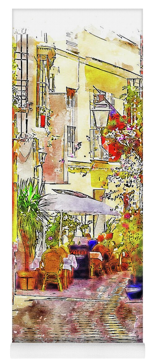 Sevilla Yoga Mat featuring the painting Seville, the colorful streets of Spain - 22 by AM FineArtPrints