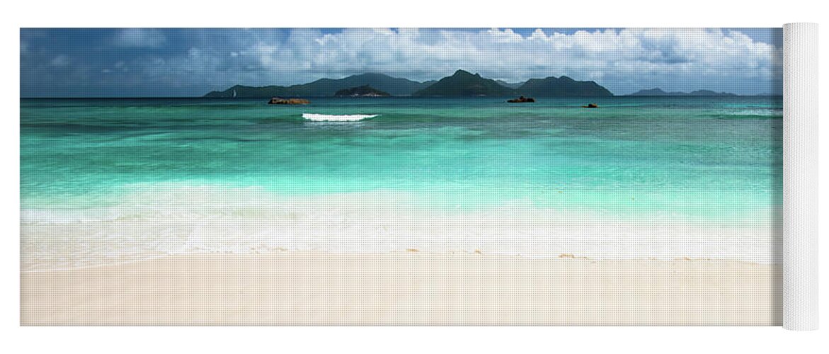 Background Yoga Mat featuring the photograph Seychelles paradise landscape by Jean-Luc Farges