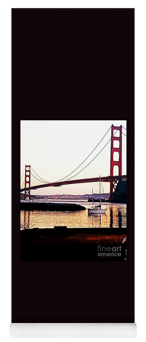 Golden Gate Bridge Yoga Mat featuring the painting SF Fog Meets October Sunset by Artist Linda Marie