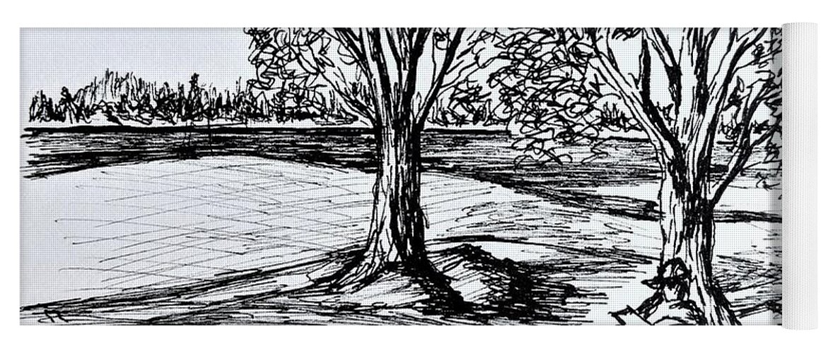 Black And White Yoga Mat featuring the drawing Shade Trees by Tammy Nara