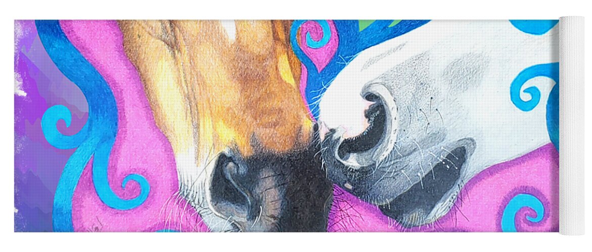 Horse Muzzles Yoga Mat featuring the drawing Sharing Breath with Quote by Equus Artisan