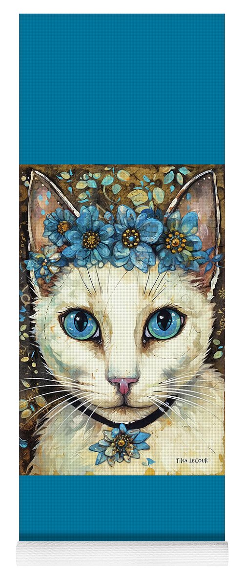 White Kitten Yoga Mat featuring the painting Sheba by Tina LeCour