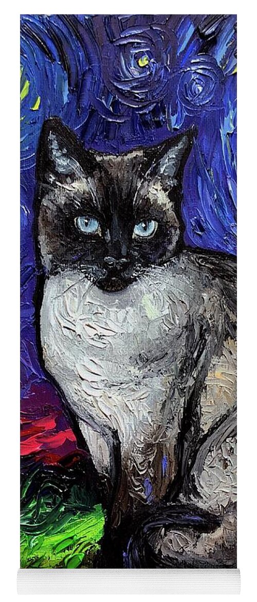 Siamese Cat Yoga Mat featuring the painting Siamese Night by Aja Trier