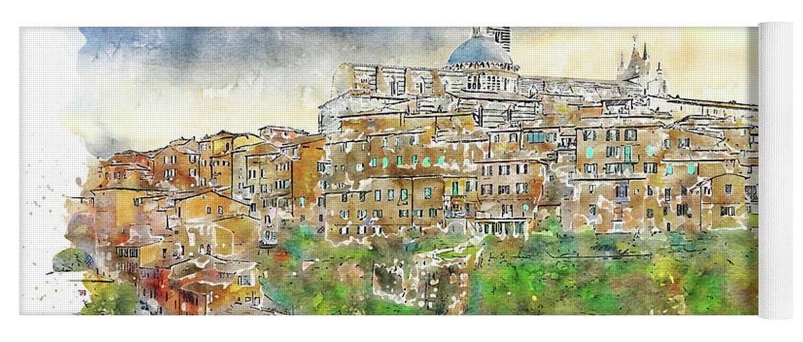 Siena Cityscape Yoga Mat featuring the painting Siena, cityscape - 07 by AM FineArtPrints