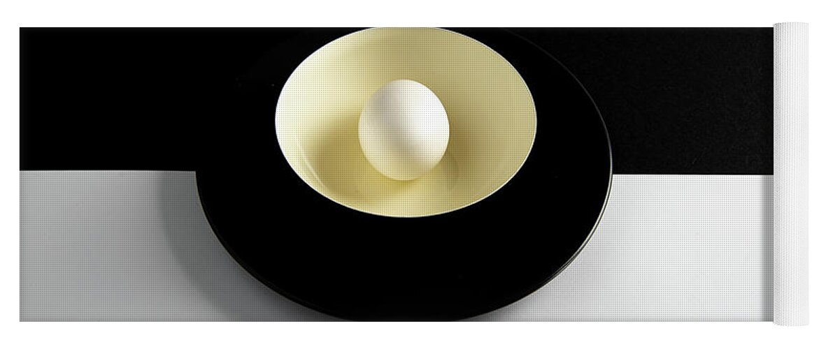 Still-life Yoga Mat featuring the photograph Single fresh white egg on a yellow bowl by Michalakis Ppalis
