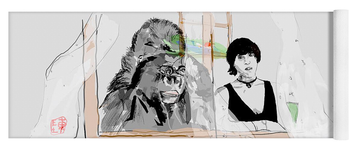 Sister. Figure. Gorilla. Binoculars. Yoga Mat featuring the digital art Sister with gorilla by Debbi Saccomanno Chan