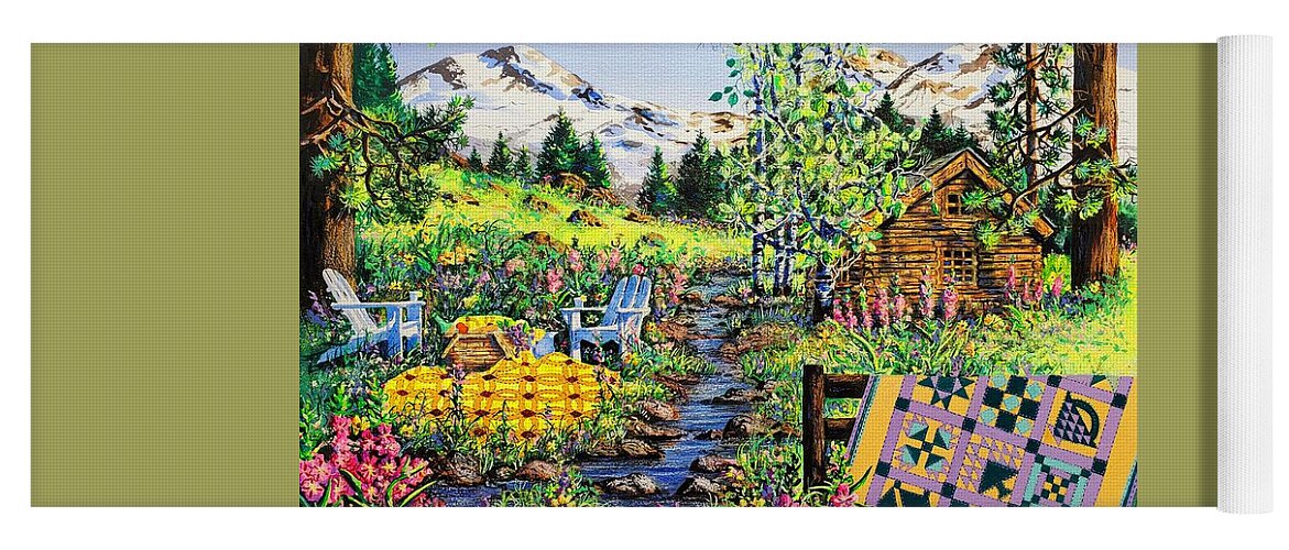 Log Cabin Yoga Mat featuring the painting Sisters Sampler by Diane Phalen