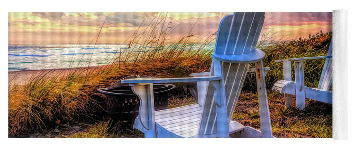 Chairs Yoga Mat featuring the photograph Sitting in the Sunshine on the Beach Painting by Debra and Dave Vanderlaan