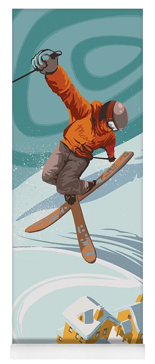 Skiing Yoga Mat featuring the painting Ski Freestyler by Sassan Filsoof