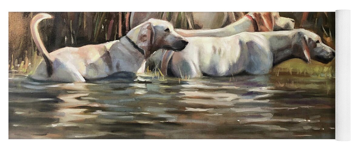 Hounds Dogs Painting Portrait Foxhounds Water Contemporary Yoga Mat featuring the painting Skinny Dipping by Susan Bradbury