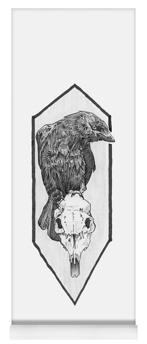 Crow Yoga Mat featuring the drawing Skull and Crow by Tiffany DiGiacomo