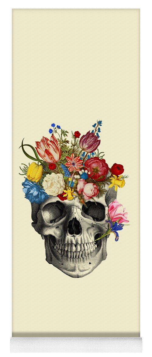 Skull Yoga Mat featuring the digital art Skull with flowers by Madame Memento