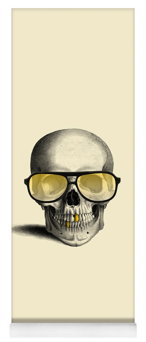 Gold Teeth Yoga Mat featuring the digital art Skull With Yellow Glasses by Madame Memento