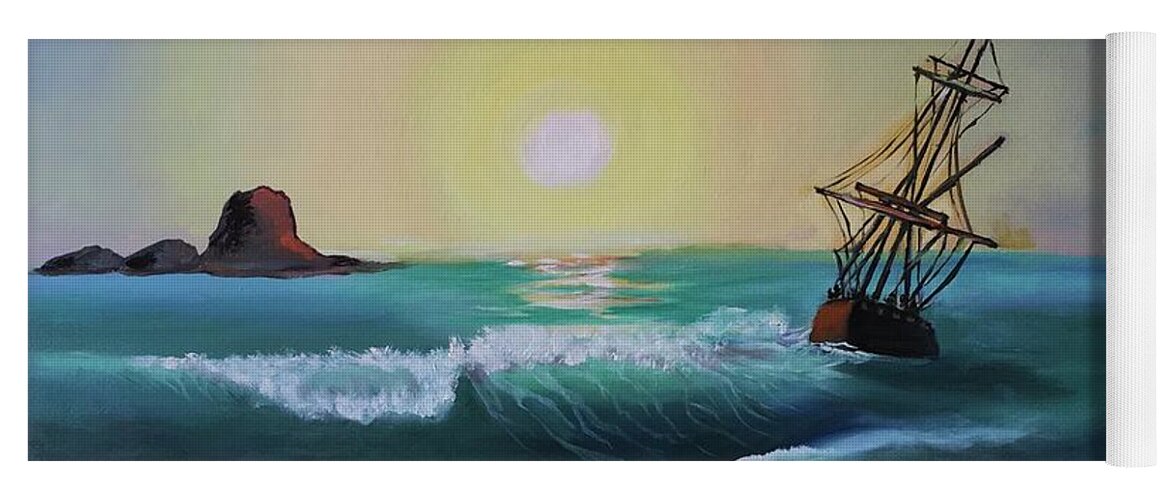Ocean Yoga Mat featuring the painting Sky under fire by Maria Karlosak