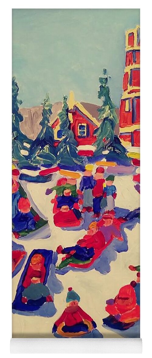 Sled Yoga Mat featuring the painting Sledding Hill by Rodger Ellingson