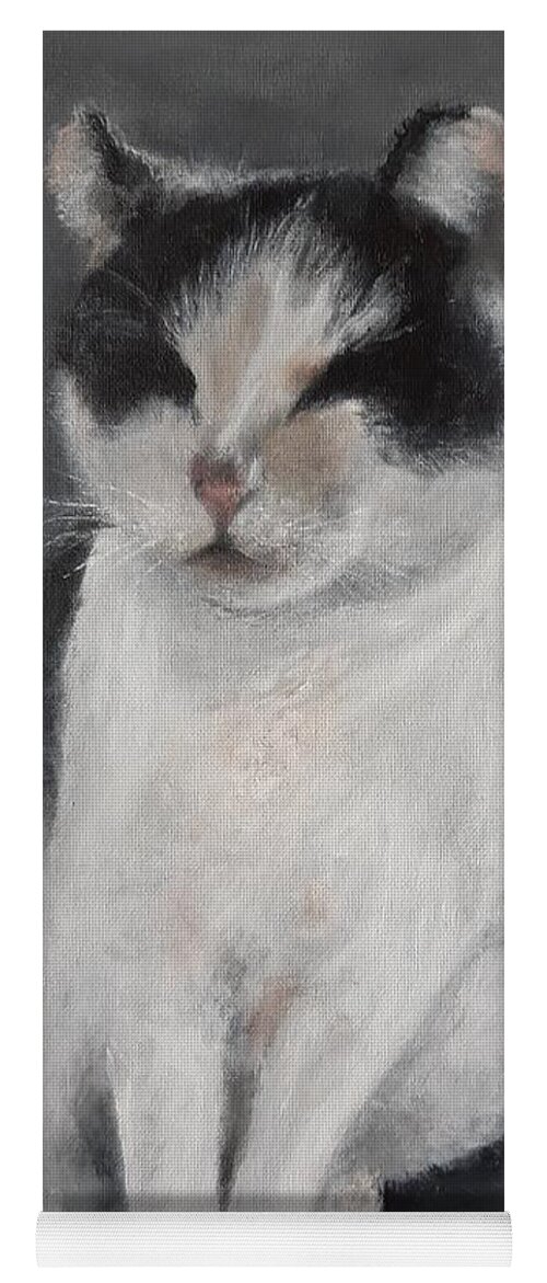 Sleepy Yoga Mat featuring the painting Sleepy Cat by Linda Doherty