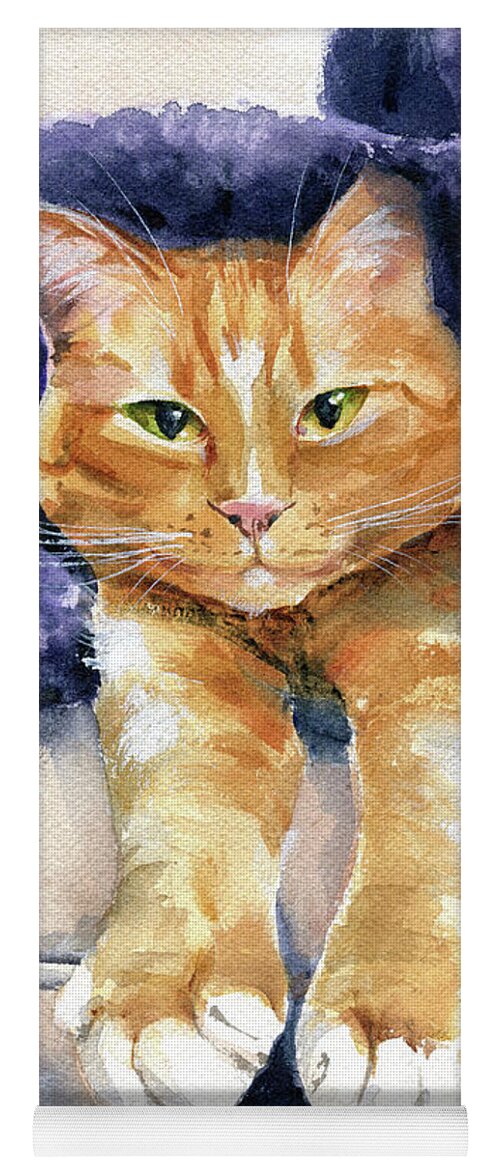 Sleepy Kitten Yoga Mat featuring the painting Sleepy Ginger Kitty Painting by Dora Hathazi Mendes
