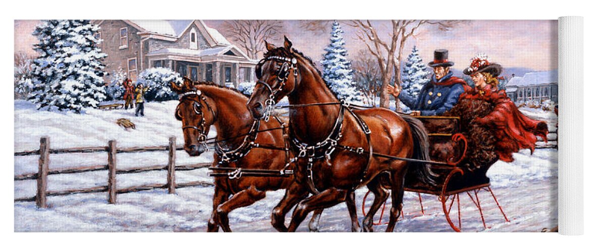 Christmas Yoga Mat featuring the painting Sleigh Ride by Richard De Wolfe