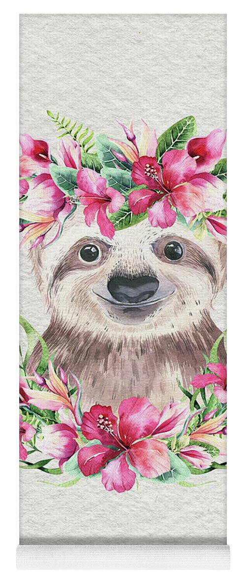 Sloth With Flowers Yoga Mat featuring the painting Sloth With Flowers by Nursery Art
