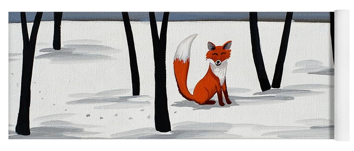Fox Yoga Mat featuring the painting Smiling Fox  woodland animal cute by Debbie Criswell