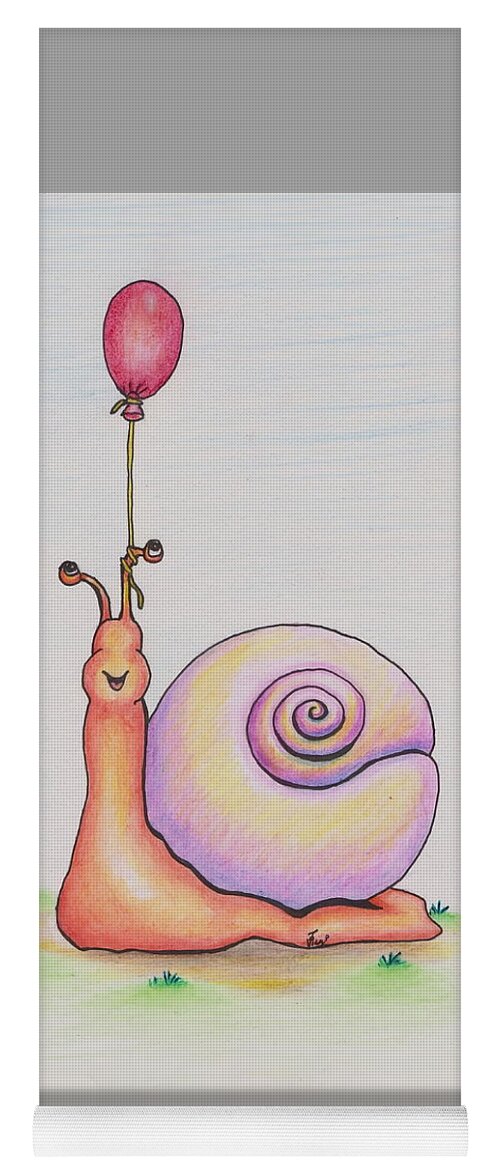 Snail Yoga Mat featuring the drawing Snail With Red Balloon by Vicki Noble
