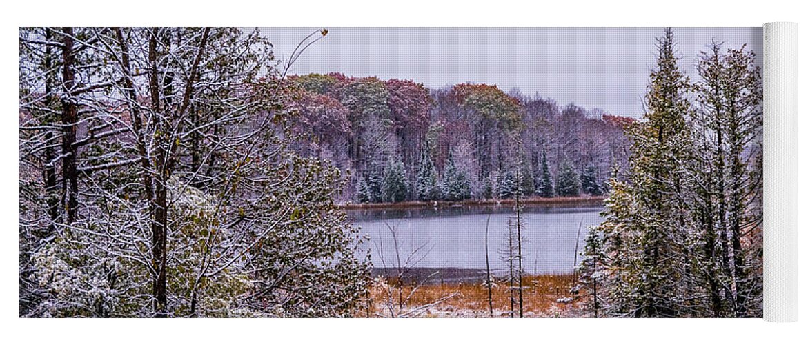 Colors Yoga Mat featuring the photograph Snow covered Fall Lake IIn Michigan by Nathan Wasylewski