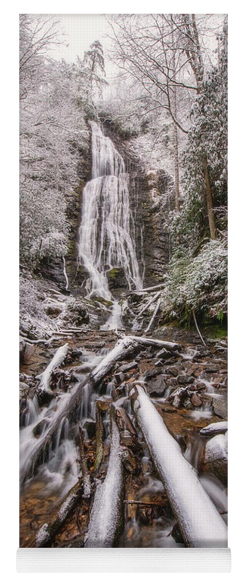 Blue Ridge Parkway Yoga Mat featuring the photograph Snow Covered Mingo Falls by Robert J Wagner