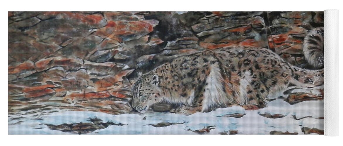 Leopard Yoga Mat featuring the painting Snow Leopard by John Neeve