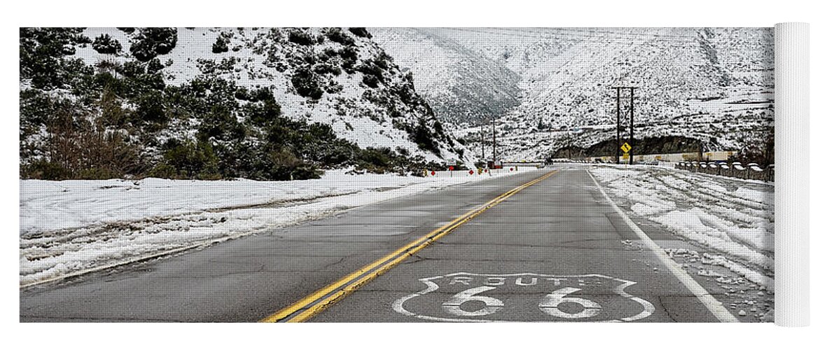 Snow Yoga Mat featuring the photograph Snow on Route 66 by Eddie Yerkish