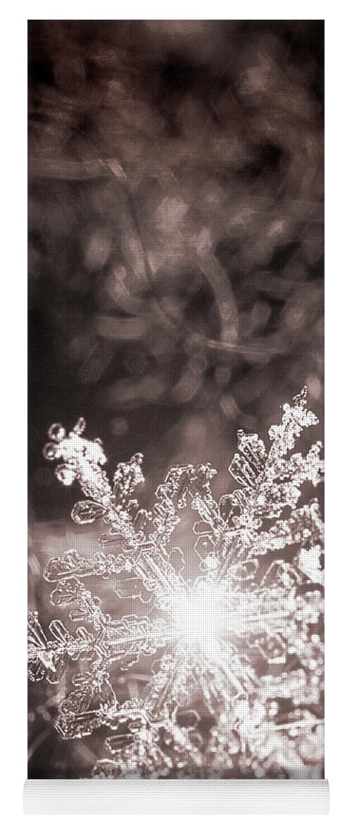 Snowflake; Ice; Shine; Macro; Simple; Monochrome; Yoga Mat featuring the photograph Snowflake Sparkle by Tina Uihlein