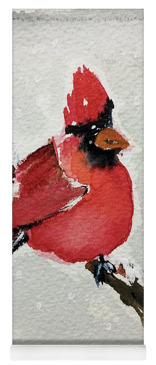 Grand Tit Yoga Mat featuring the painting Snowy Cardinal by Roxy Rich