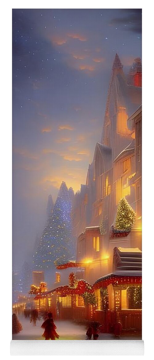 Digital Christmas Snow Shopping Yoga Mat featuring the digital art Snowy Christmas Shopping by Beverly Read