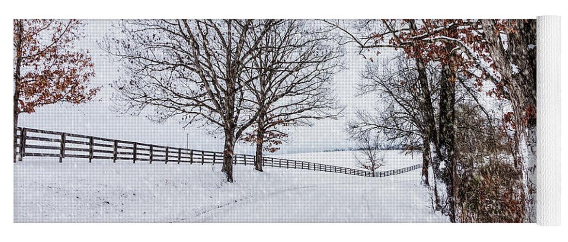 Winter Yoga Mat featuring the photograph Snowy Country Drive by Jennifer White