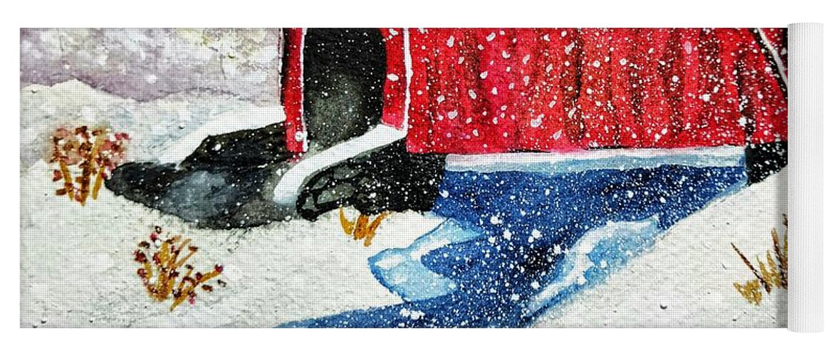 Snowy Yoga Mat featuring the painting Snowy Covered Bridge by Shady Lane Studios-Karen Howard