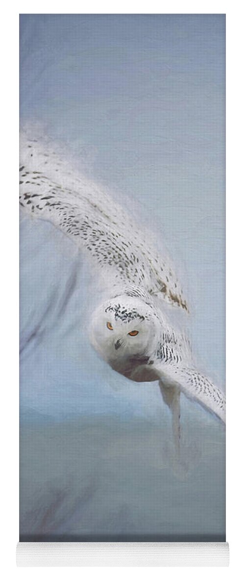 Wildlife Yoga Mat featuring the photograph Snowy Owl In Flight Painting 2 by Carrie Ann Grippo-Pike