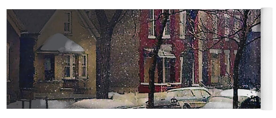Chicago Yoga Mat featuring the digital art Soft Snow in Wicker Park - Chicago 1960 by Glenn Galen