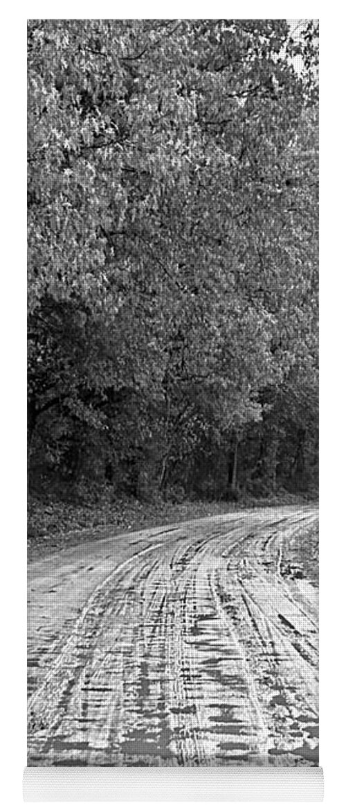 Dirt Yoga Mat featuring the photograph Soggy Dirt Road BW by Lee Darnell