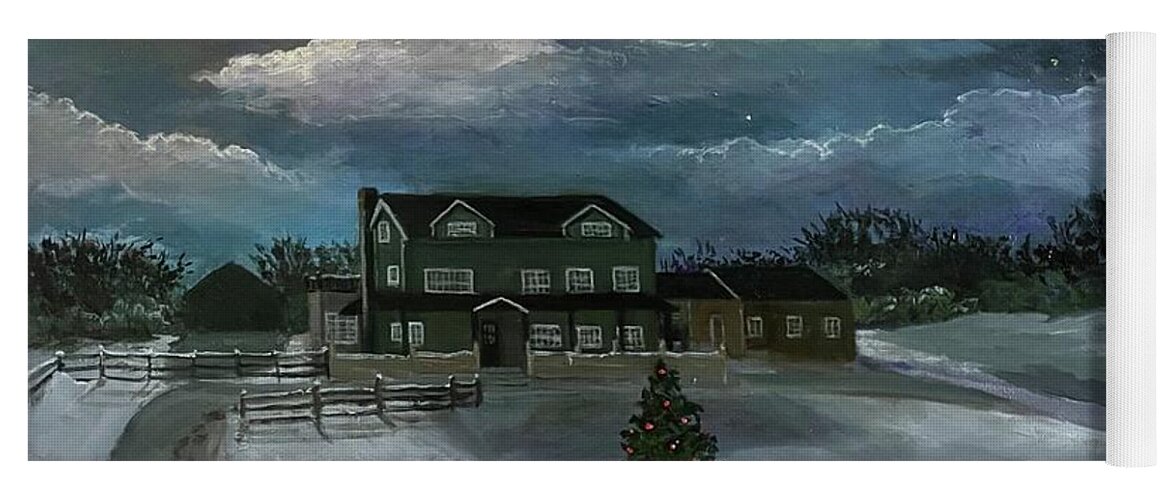 Fyrne Lake Farm Yoga Mat featuring the painting SOLD. Fyrne Lake Farm. Tennessee. Winter Moonlight. by Rand Burns