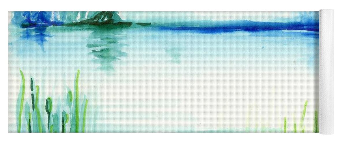 Blue Yoga Mat featuring the painting Solitude on the Pond by Tammy Nara