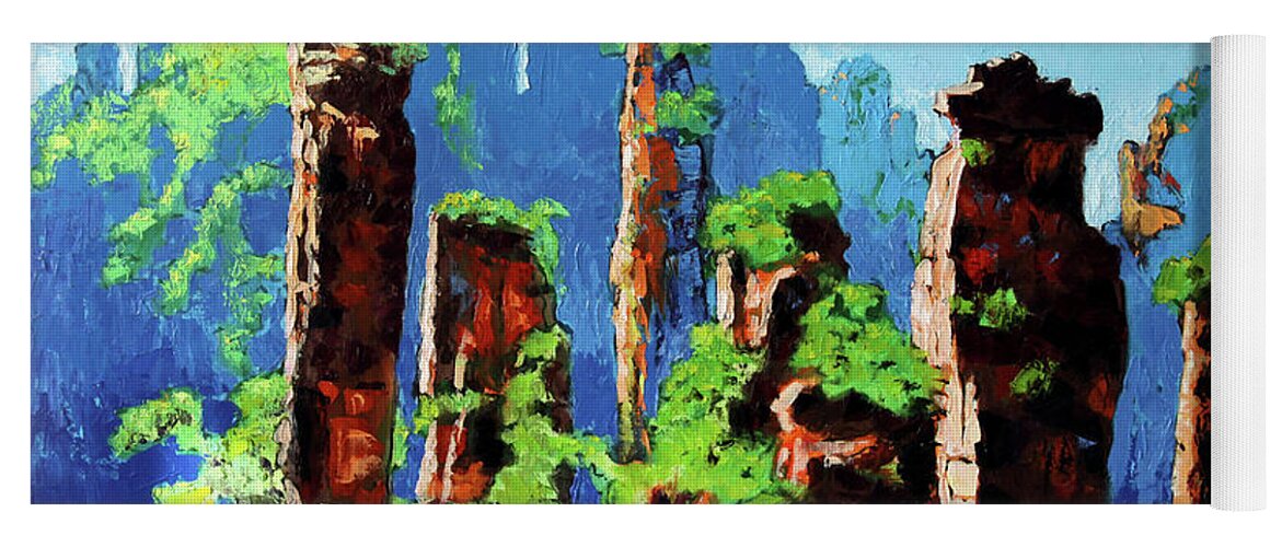 Mountains Yoga Mat featuring the painting Somewhere in China's Mountains by John Lautermilch
