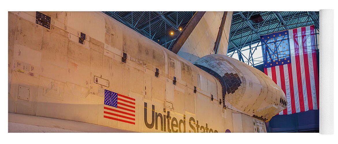 Air And Space Museum Yoga Mat featuring the photograph Space Shuttle Discovery Flag by Scott McGuire