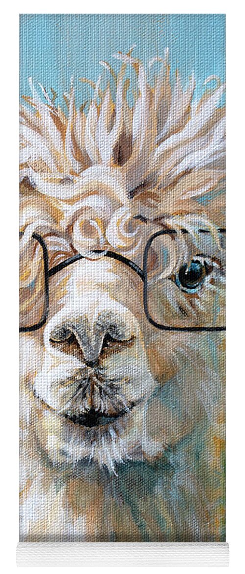 Alpaca Yoga Mat featuring the painting Specs Appeal - Alpaca painting by Annie Troe