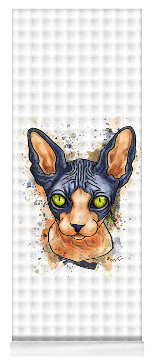 Sphynx Cat Yoga Mat featuring the painting Sphynx cat painting, Splatter watercolor sphynx by Nadia CHEVREL