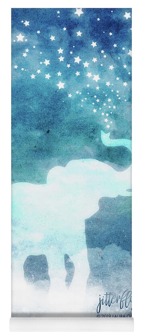 Whimsical Yoga Mat featuring the digital art Spirit Elephant Spouting Stars by Laura Ostrowski
